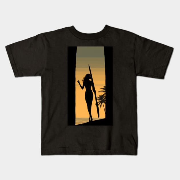 Surfer Girl Kids T-Shirt by baseCompass